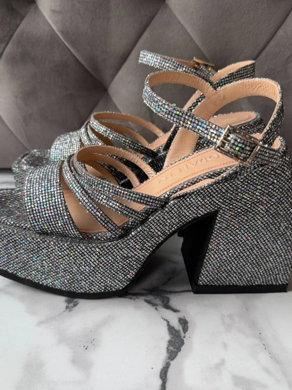 Nodaleto Bulla Chibi Silver Glitter Platform Sandals Size EU 38